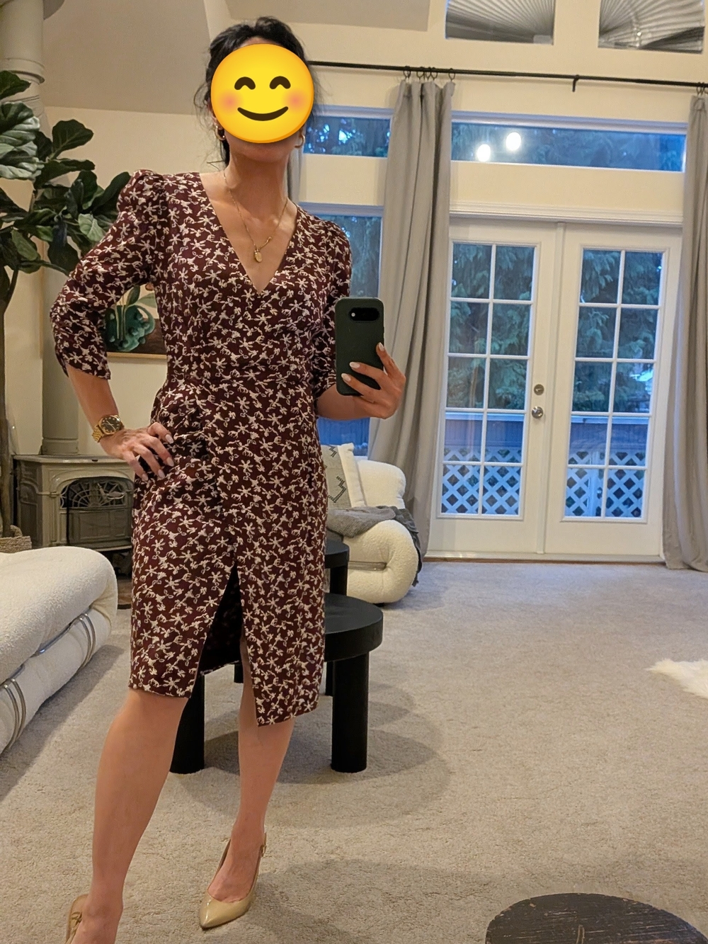 ba&sh Burgundy Floral Wrap Midi Dress